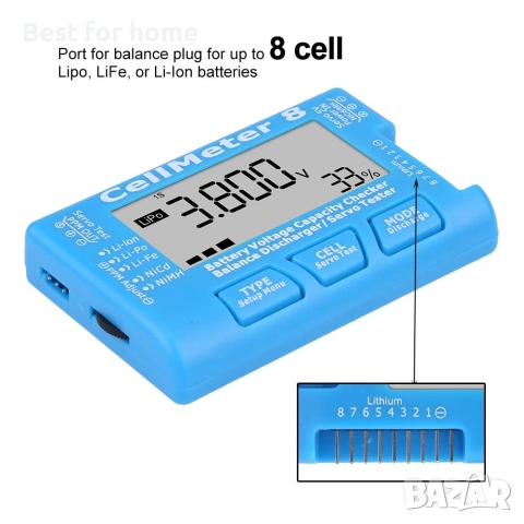 RC CellMeter 8 цифров тестер за капацитет на батерията, Bluetooth - безплатен безжичен тестер, снимка 2 - Друга електроника - 54981016