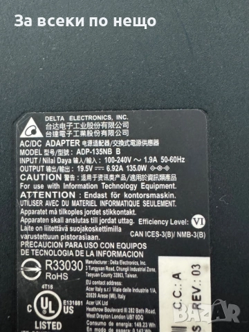 Оригинално зарядно за лаптоп Acer 19.5V 6.92A 135W , зарядно ACER 135W, снимка 3 - Кабели и адаптери - 54922535