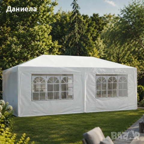 Градинска шатра 3x6 м водоустойчива - Парти палатка с 6 странични панела, прозорци и UV защита