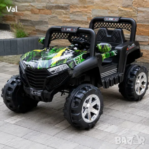 Детско електрическо бъги 4×4 с дистанционно, LED, USB и MP3 – 4 мотора, зелено