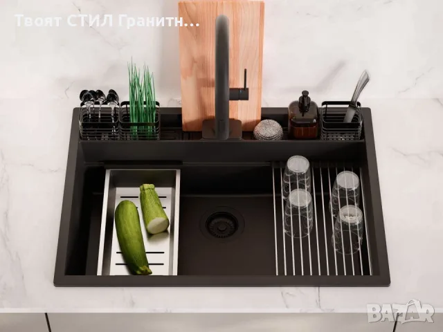 К-т Мивка Рига 60 със Смесител Flex 6020 и Класически сифон Дозатор Аксесоари Промо Черна  -28% Ново, снимка 9 - Мивки - 55431325