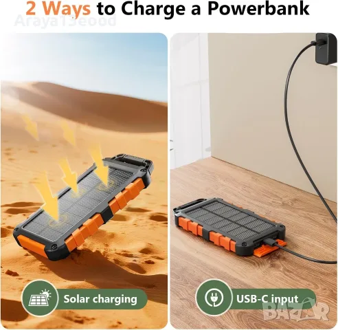 EPOWER-R153A Соларна външна батерия 26800 mAh с PD 22.5W и LED фенер, снимка 2 - Външни батерии - 55610736