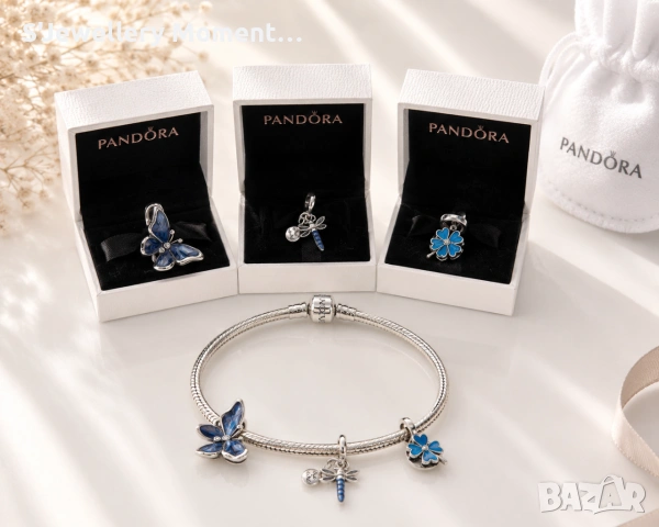 Сребърен талисман 925 Pandora Sparkling Butterfly, снимка 2 - Гривни - 55074543