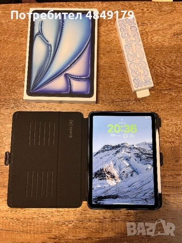 iPad Air 11" M2 (128GB) + Apple Pencil Pro и калъф | 100% батерия