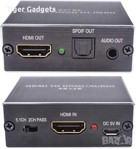 HDMI аудио екстрактор 4K HDMI към HDMI + Optical SPDIF + 3.5 мм AUX