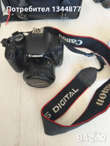 **Страхотен фотографски комплект: Canon EOS 550D + Твърд обектив (за боке/портрети) + Чанта!**