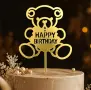 Happy birthday мече златист акрилен топер за забучване декорация на торта , снимка 1