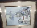 Стар морски пейзаж масло на платно. Подписана испанска творба с дървена масивна рамка , снимка 1