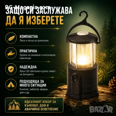 Силна ръчна къмпинг LED лампа осветление фенер преносима на батерии за палатка риболов аварии, снимка 2 - Къмпинг осветление - 51017069