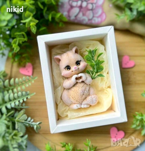 Коте котенце котка със сърце с лапи силиконов молд форма фондан шоколад гипс смола декор, снимка 7 - Форми - 54240597