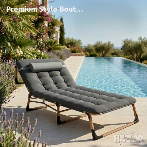 Сгъваемо къмпинг легло с матрак (180 см) – Регулируем градински шезлонг с възглавница, снимка 8 - Други стоки за дома - 53950493