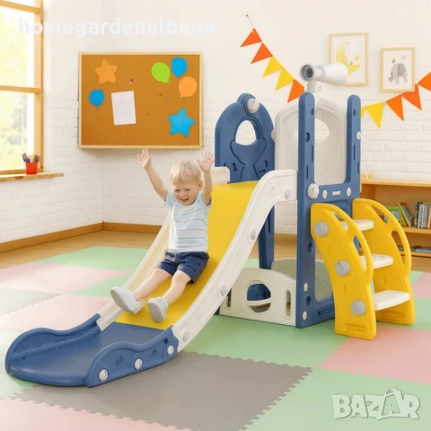 Детска пързалка за дома и градината с баскетболен кош и телескоп