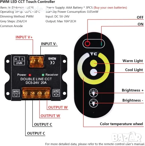 BENLUN CCT COB LED 10m. с дистанционно управление, снимка 3 - Лед осветление - 55351454