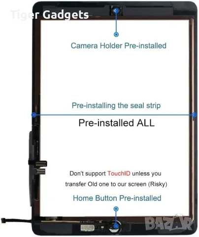 Тъчскрийн (Digitizer) за iPad 9 10.2" 2021 A2602 A2603 A2604 A2605 с Home бутон, снимка 2 - Таблети - 55407131