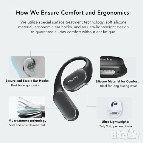 NEARITY MemPod Fit 2 Bluetooth слушалки с отворен уши, дълбок бас, до 45 часа, двойна връзка, снимка 4 - Безжични слушалки - 55536700