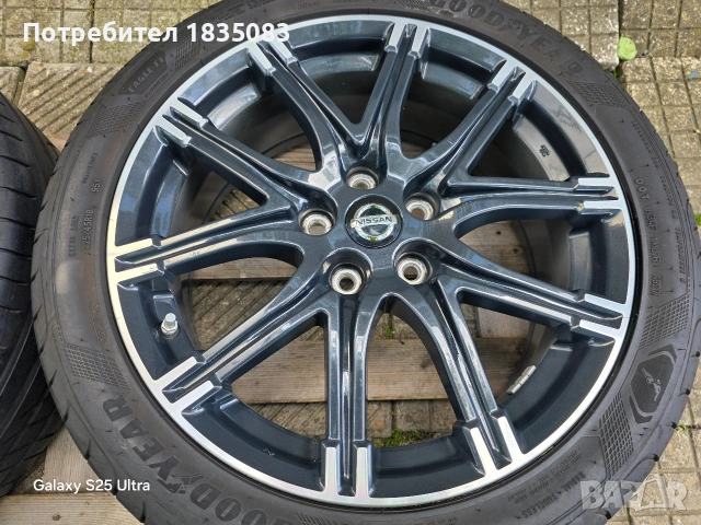 Лети джанти 18ки 5х114.3 Nissan + летни гуми 225/45/18, снимка 7 - Гуми и джанти - 54584318