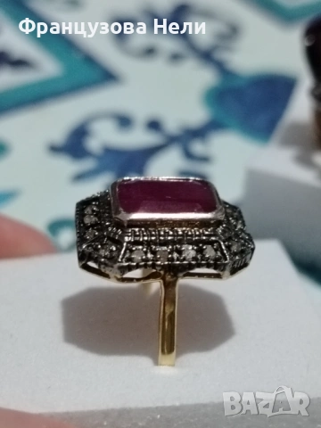 Пръстен с рубин и диаманти, снимка 2 - Пръстени - 53978399