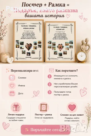 ❤️ Постер + рамка със снимки | Персонализиран подарък за двойка., снимка 3 - Романтични подаръци - 55316640