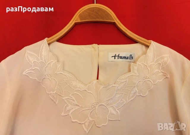 Копринена Елегантна Блуза с Бродерия- Цветя- Марка Hamells UK- Великобритания, снимка 4 - Други - 54709699