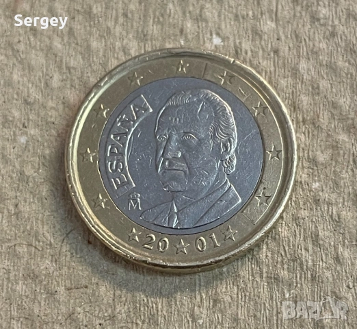 Редка монета от Испания 1 Евро 2001 , Euro Spain( Дефект при сеченето), снимка 2 - Нумизматика и бонистика - 54890043