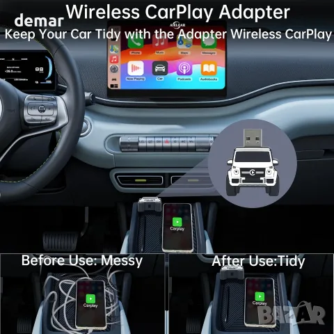 Безжичен CarPlay адаптер за iPhone - Преобразуване от кабелен в безжичен, Plug & Play, снимка 4 - Аксесоари и консумативи - 55510807