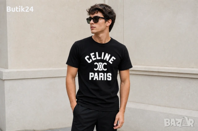Мъжка тениска Celine Paris — черна с varsity лого „CELINE PARIS" regular fit
