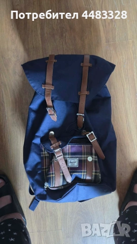 Herschel Little America раница 25L тъмносиньо с кафяви каишки