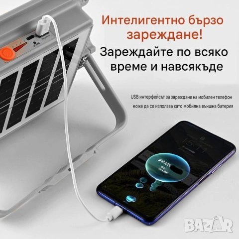 Соларен LED прожектор за външно осветление с USB зареждане, снимка 2 - Соларни лампи - 55216959
