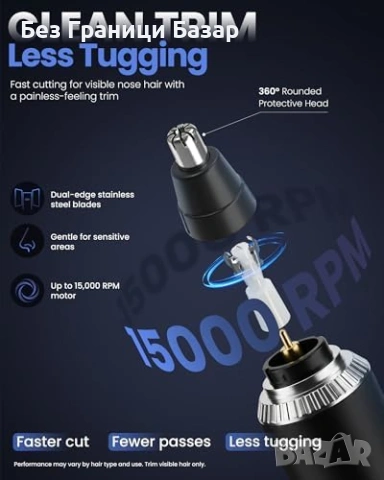 Нов Водоустойчив тример за нос и уши USB-C LED дисплей 200 минути работа за мъже, снимка 2 - Тримери - 54500084