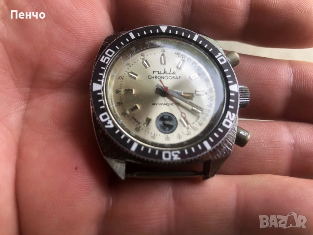 стар ръчен "RUHLA" CHRONOGRAF - MADE IN GDR, снимка 6 - Антикварни и старинни предмети - 50902348