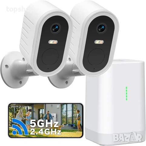 Чисто нов комплект 2 броя безжични 2K охранителни камери Suloron - 4MP, WiFi (2.4G и 5G) 180 дни бат