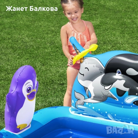 Надуваем детски басейн с морски животни, водни играчки и игра за хвърляне на халки, снимка 12 - Надуваеми играчки - 54868473