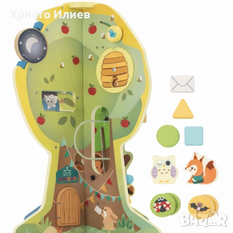 Дървена игра с активности Дърво за финна моторика