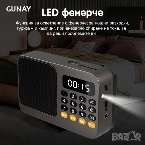 Преносимо FM Радио с Bluetooth, MP3 плейър, USB, TF, LED дисплей и силен говорител, снимка 3 - Радиокасетофони, транзистори - 54964449