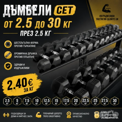 Топ цена Дъмбели професионални шестоъгълни хекс сет чисто нови