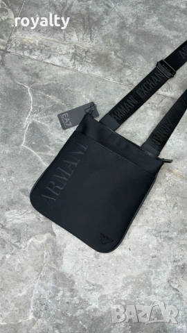 Emporio Armani Нова Мъжка Кожена Черна Чанта Армани Два Модела 