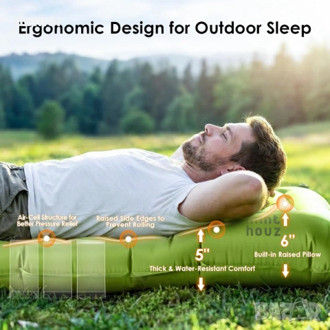 Къмпинг постелка Minthouz, ултралек надуваем къмпинг матрак с възглавница и вградена помпа, снимка 3 - Надуваеми легла - 53949643