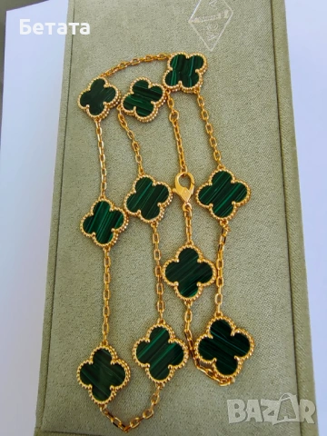 Дамско колие с 10 детелини от зелен малахит - Van Cleef & Arpels VCA, снимка 4 - Колиета, медальони, синджири - 54357367
