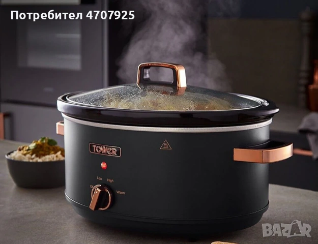 Tower Cavaletto 6.5L – Екстра голяма бавноготвеща тенджера в черно с акценти в розово злато, снимка 4 - Мултикукъри - 55154718