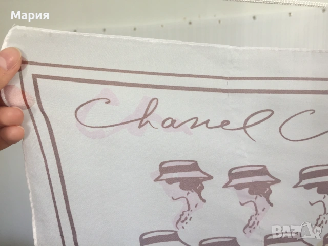 Chanel Копринен Дамски Шал Голям Прозрачен Ефирен Шанел Бял Лого Цветя , снимка 11 - Шалове - 54981589