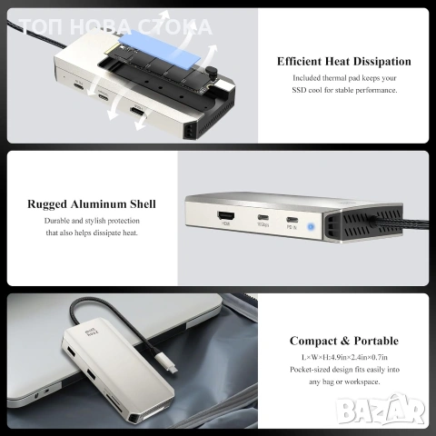 Докинг станция Minthouz USB-C, 8-в-1 USB хъб , снимка 9 - Кабели и адаптери - 54979983