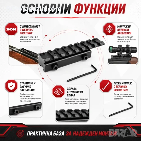 Стойка пикатини уивър база за въздушна ловна пушка въздушна оптика бързомер прицел адаптер прицел, снимка 2 - Оборудване и аксесоари за оръжия - 51092273