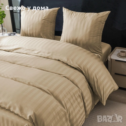 Комплект спално бельо 160x200 см с 2 калъфки 70x80 см, сатенени райета, микрофибър/памук, снимка 2 - Спално бельо - 55159291