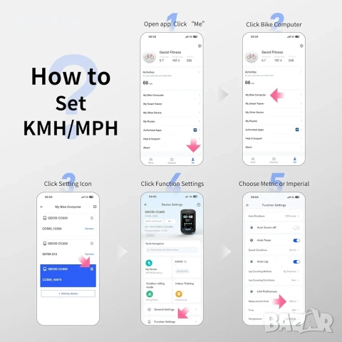 Чисто нов GPS Велокомпютър с Навигация GEOID CC600 (Цветен екран, WiFi, Bluetooth, ANT+)  , снимка 4 - Аксесоари за велосипеди - 55127657