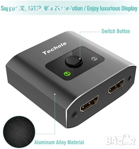Techole 4K HDMI сплитер-алуминиев двупосочен, 2 x 1/1 x 2, 4K 3D 1080P за Xbox PS, РС, ​ HDTV , снимка 4 - Друга електроника - 54110657
