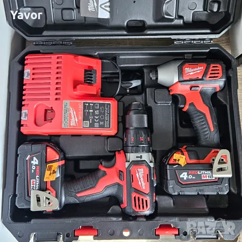 НОВ комплект Milwaukee M18 ударен гайковерт и винтоверт с 2 батерии 4Ah, зарядно и куфар, снимка 3 - Винтоверти - 55415587