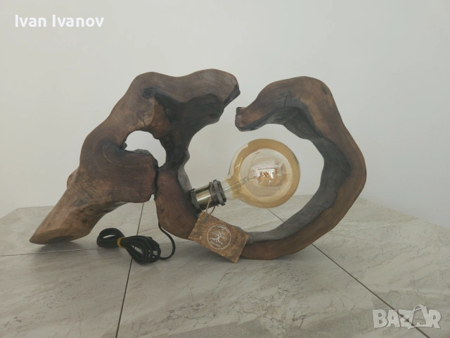 Уникална ръчно изработена лампа от дърво, снимка 6 - Декорация за дома - 54863582