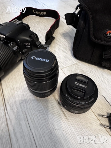 Фотоапарат Canon EOS 550D + 18-55mm + 55-250mm + 50mm f/1.8 + чанта, снимка 3 - Фотоапарати - 55629887