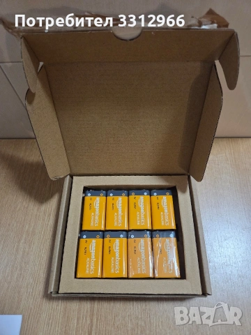8 броя алкални батерии 9V (6LR61) от марката Amazon Basics