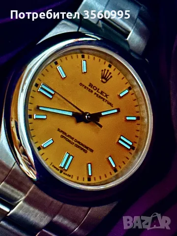 Часовник Ролекс Oyster Perpetual Rolex, жълт циферблат, снимка 7 - Луксозни - 55578709
